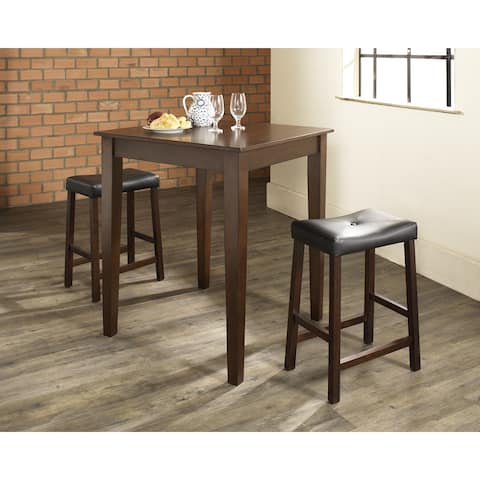 Brown Wood Table and Upholstered Saddle Stool Pub Dining Set (Set of 3)