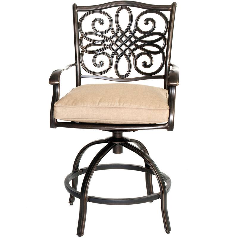 Monaco 7-Piece High-Dining Set in Tan with a 56 In. Tile-top Table and 6 Swivel Chairs