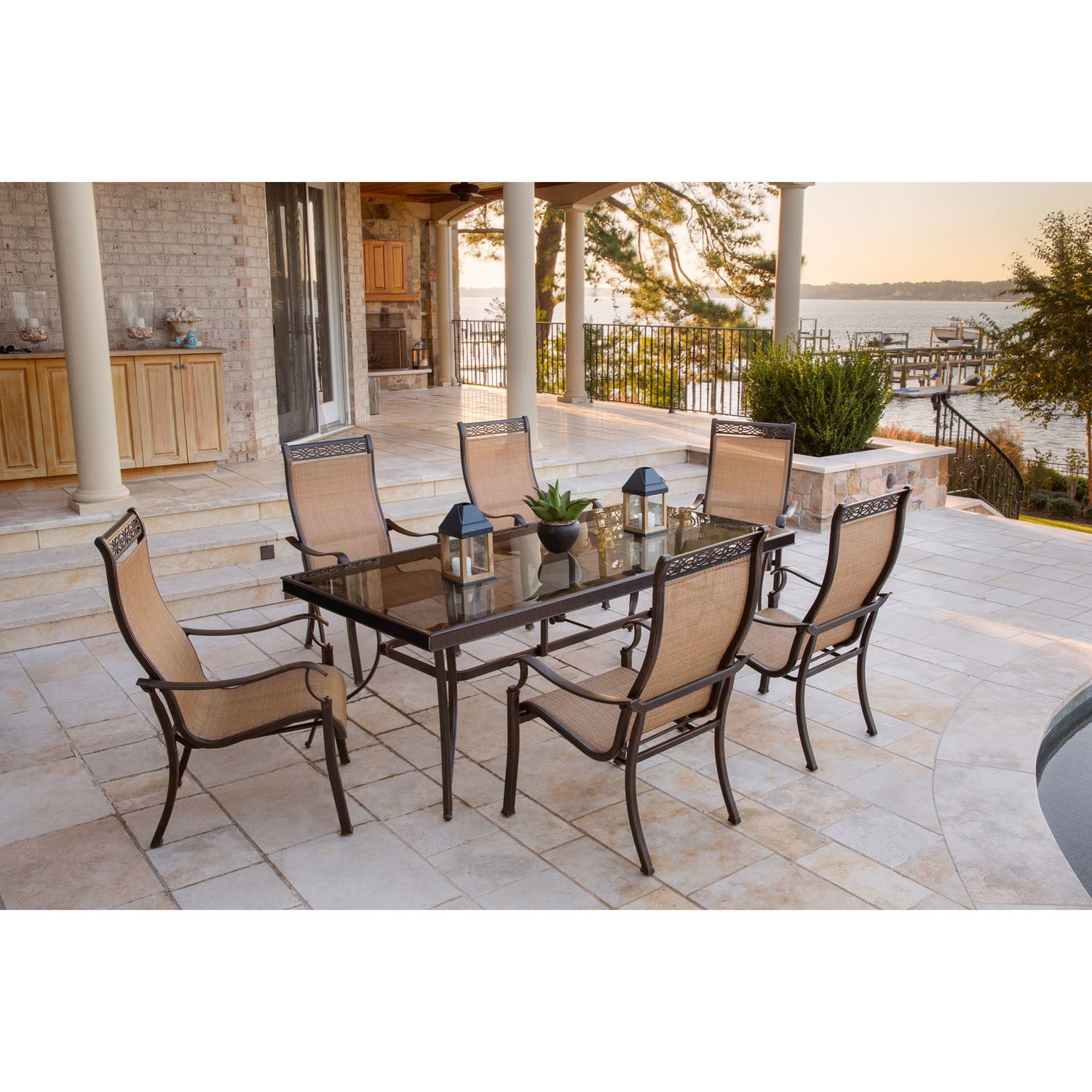 outdoor dining table and six chairs