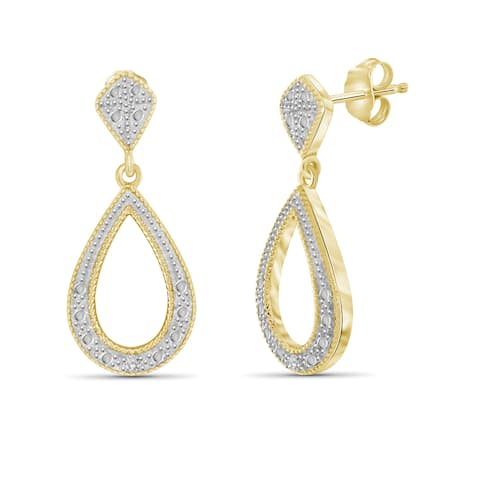 Jewelonfire Genuine Accent White Diamond Drop Earring in 14K Gold Plated Brass - Yellow