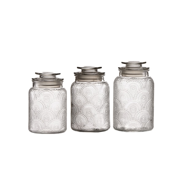 Glass Medallion Canisters - Set of 3