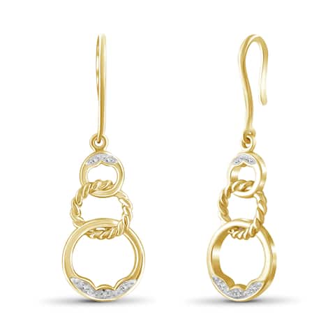 Jewelonfire Genuine Accent White Diamond Circle Earring in 14K Gold Plated Brass - Yellow
