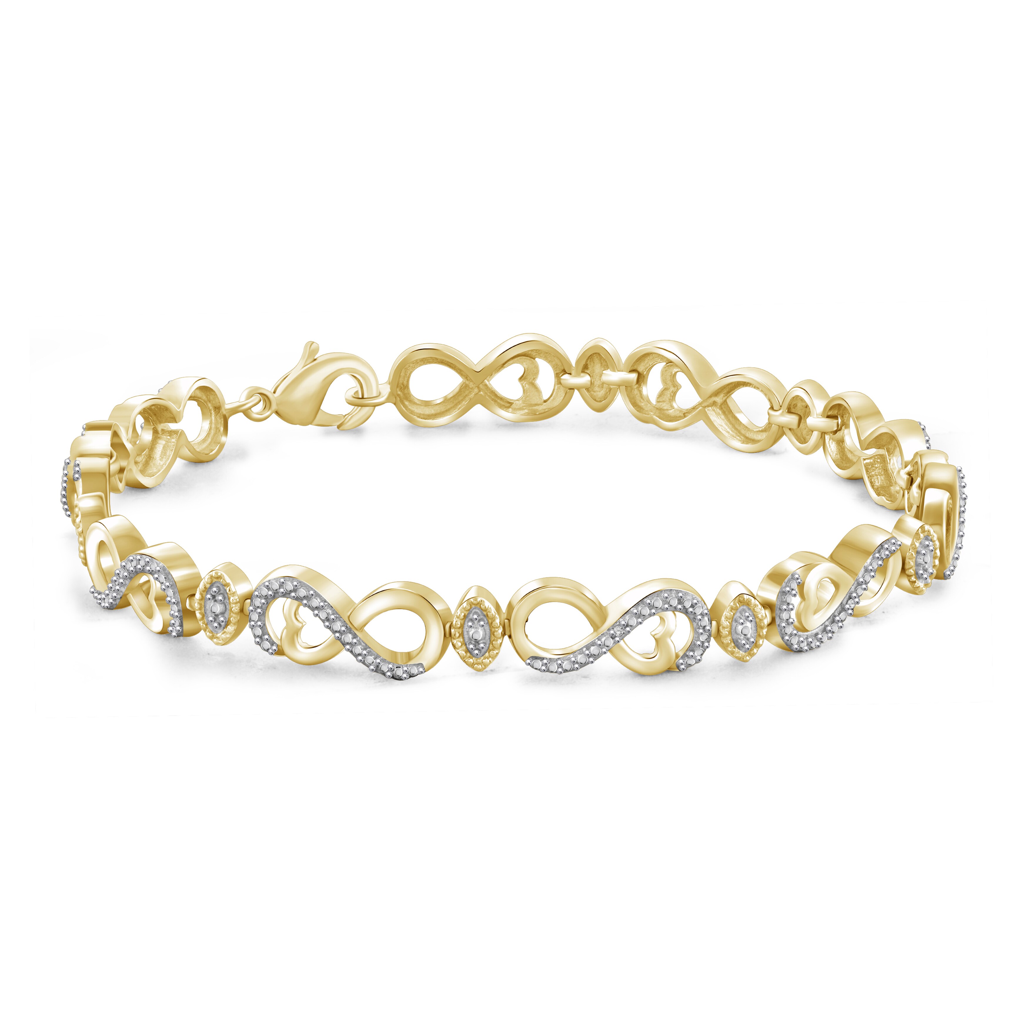 Details about   14K Yellow Gold Over Diamond Accent Heart Link Tennis Bracelet Valentine Gifts
