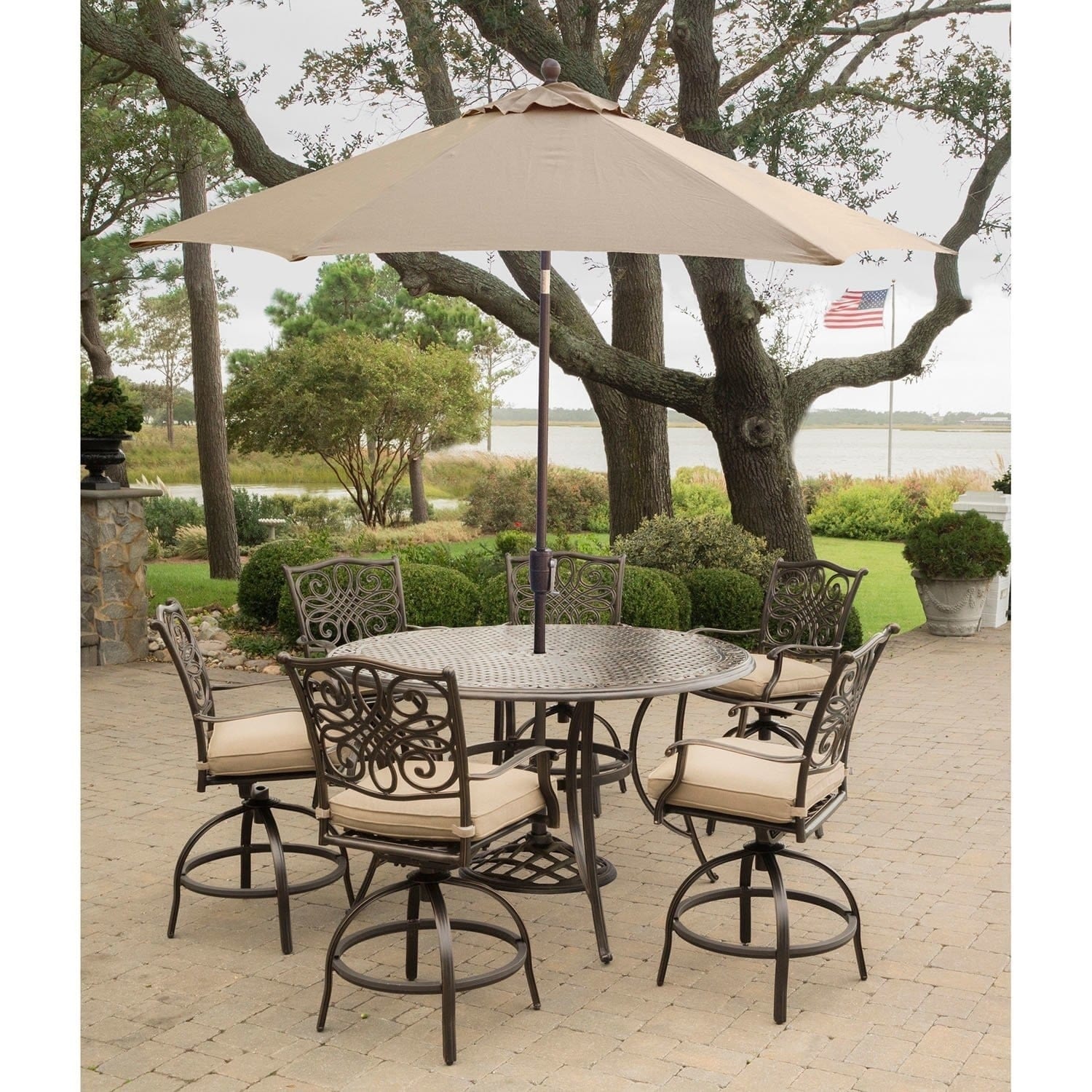 high patio table with umbrella Paradise 30" Square Outdoor Counter Bistro Bar Hole The patio table is made of a sturdy metal frame with E Phi Villa Wicker Outdoor Dining