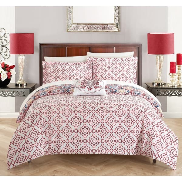 Chic Home 4-Piece Norwell Red 100 percent Cotton Reversible Quilt Set ...