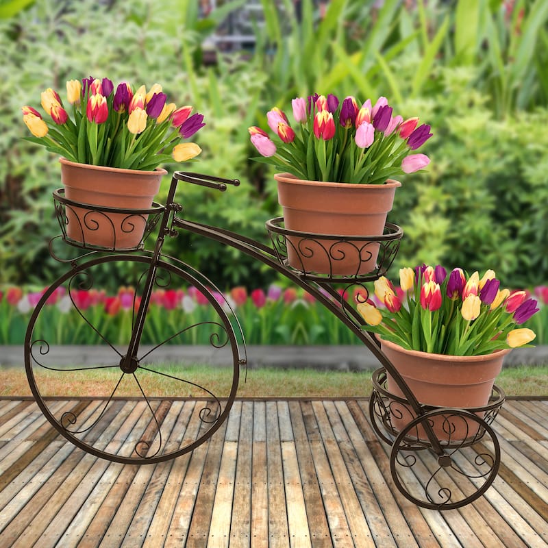 Tricycle Plant Stand - Flower Pot Cart Holder - Parisian Style (Bronze)