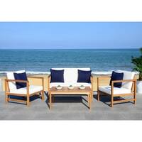 Safavieh Outdoor Living Montez White/ Navy 4 Pc Set With Accent Pillows