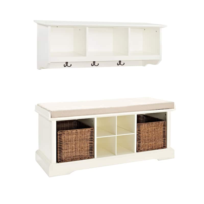 Crosley Brennan White Wood 2-piece Entryway Bench and Shelf Set - 41.5"W x 18.25"H x 15"D