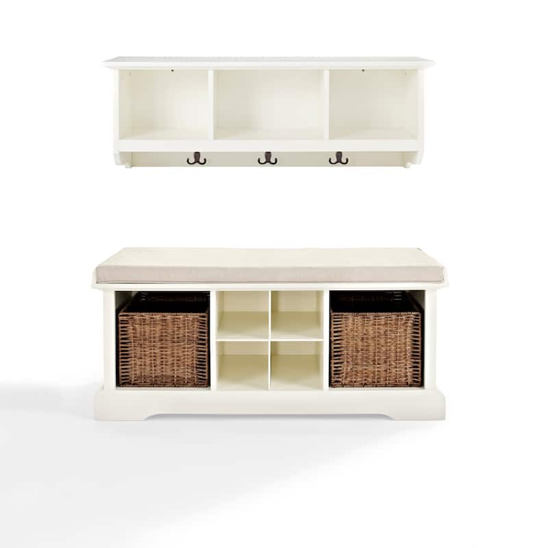 Crosley Brennan White Wood 2-piece Entryway Bench and Shelf Set - 41.5"W x 18.25"H x 15"D