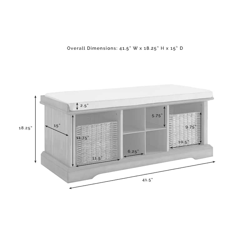 Crosley Brennan White Wood 2-piece Entryway Bench and Shelf Set - 41.5"W x 18.25"H x 15"D