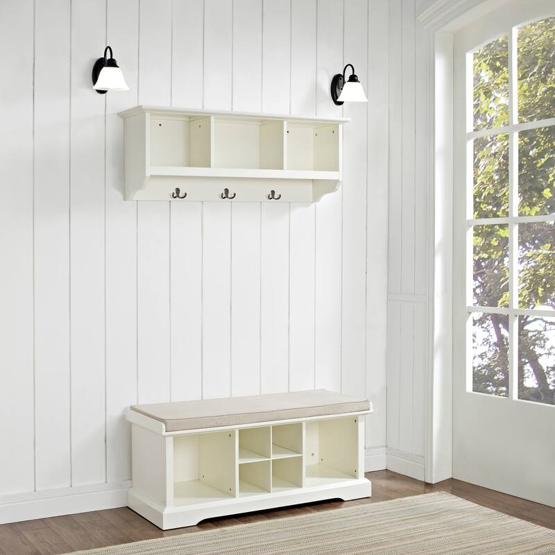 Crosley Brennan White Wood 2-piece Entryway Bench and Shelf Set - 41.5"W x 18.25"H x 15"D