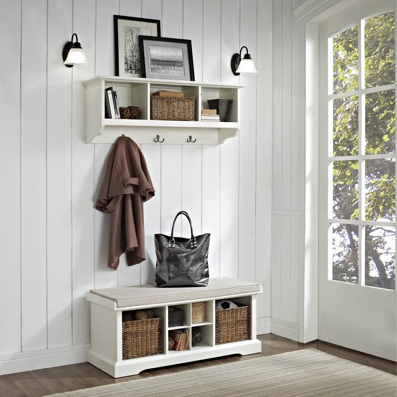 Crosley Brennan White Wood 2-piece Entryway Bench and Shelf Set - 41.5"W x 18.25"H x 15"D