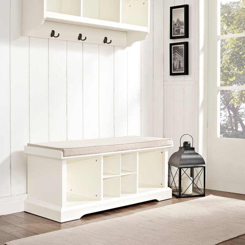 Brennan White Wood Entryway Storage Bench