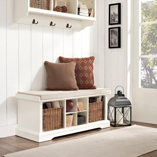 Shop Black Friday Deals On Brennan White Wood Entryway Storage Bench Overstock 15974705