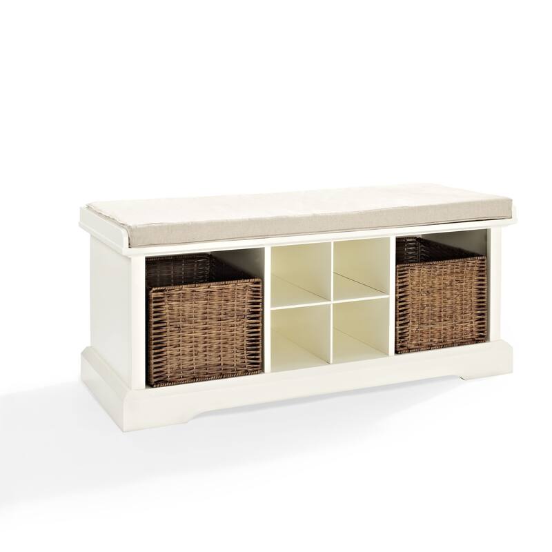 Brennan White Wood Entryway Storage Bench