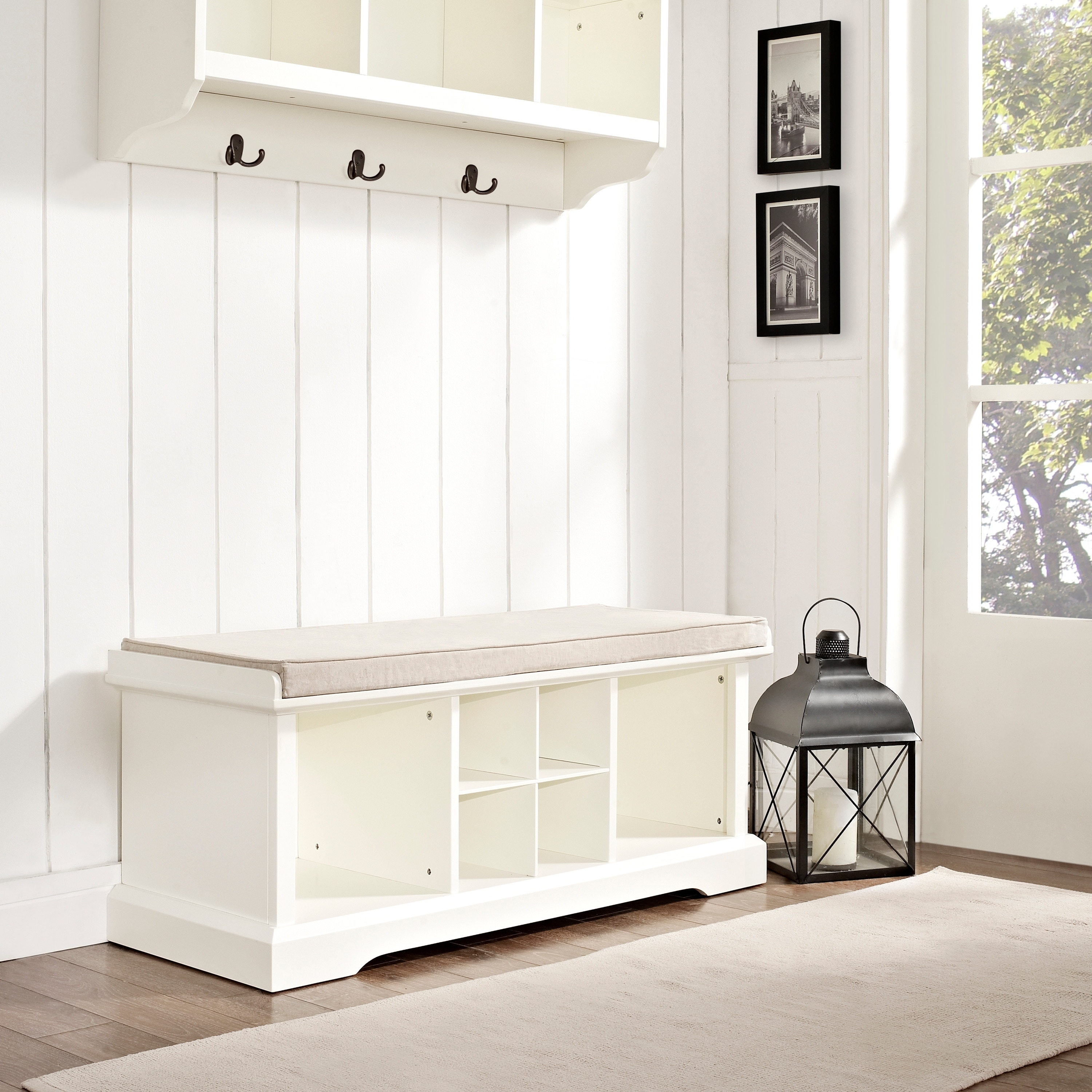 Crosley Brennan White Wood Entryway Storage Bench
