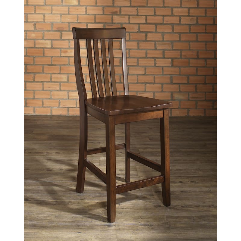 Crosley School House Vintage Mahogany Finish Rubberwood Bar Stool with 24-inch Seat Height (Set of 2)