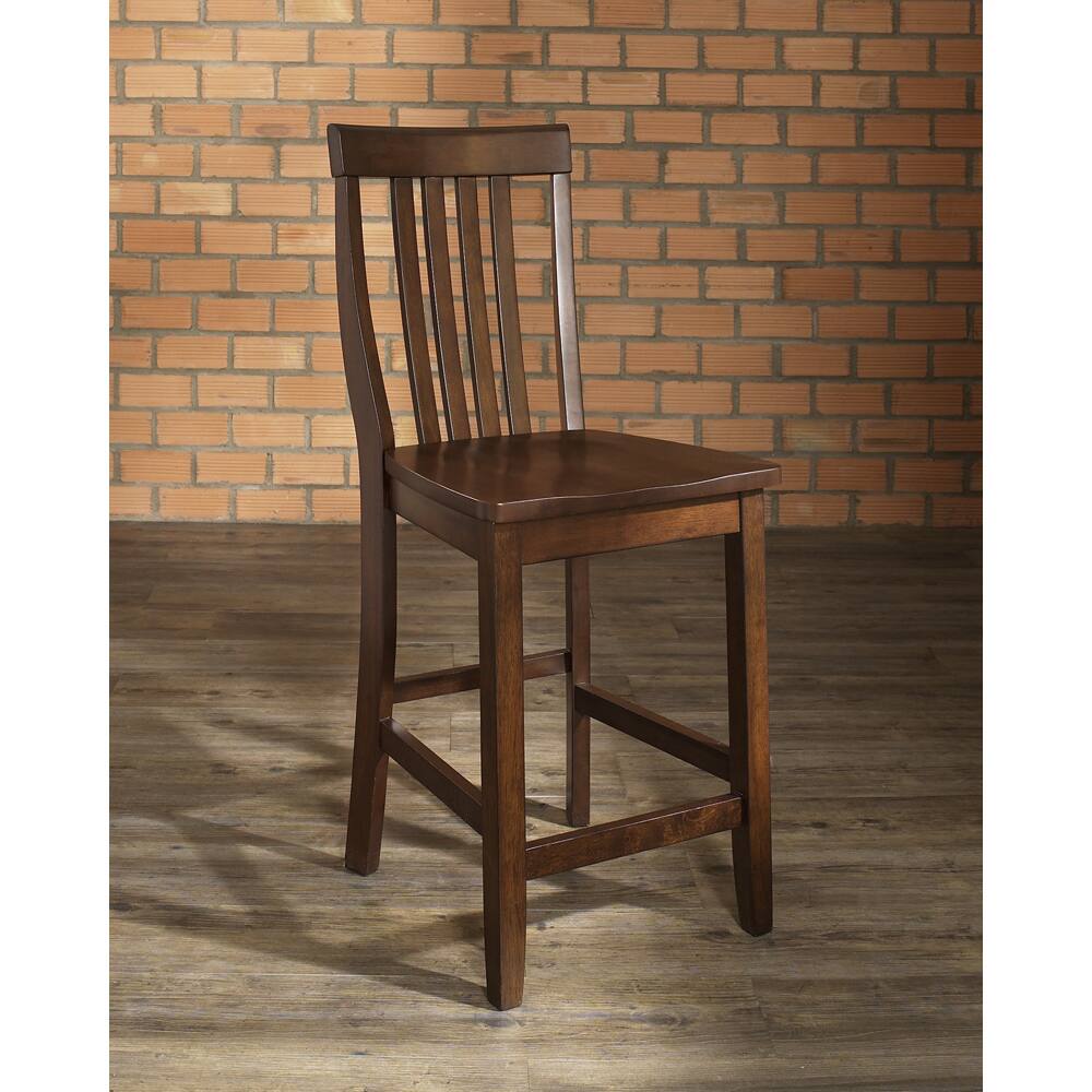 Crosley School House Vintage Mahogany Finish Rubberwood Bar Stool with 24-inch Seat Height (Set of 2)