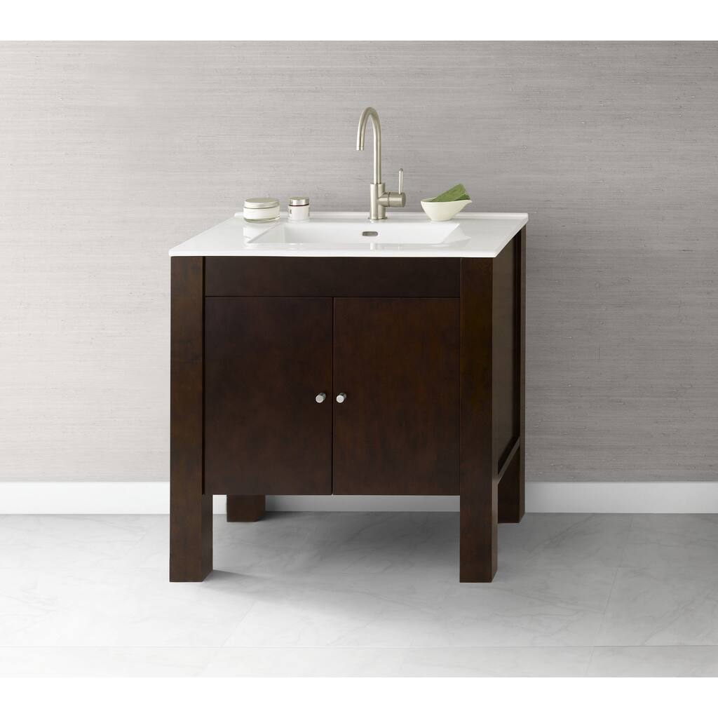 Ronbow Devon Brown Wood 33-inch Bathroom Vanity Set with Ceramic Sinktop