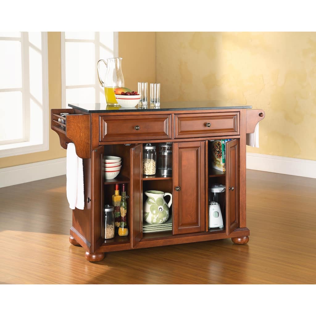 Crosley Alexandria Solid Black Granite Top Kitchen Island in Classic Cherry Finish - 18"d x 51.5"w x 34"h