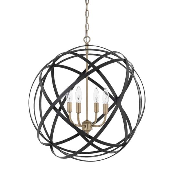 slide 2 of 2, Axis 4-light Aged Brass/Matte Black Pendant