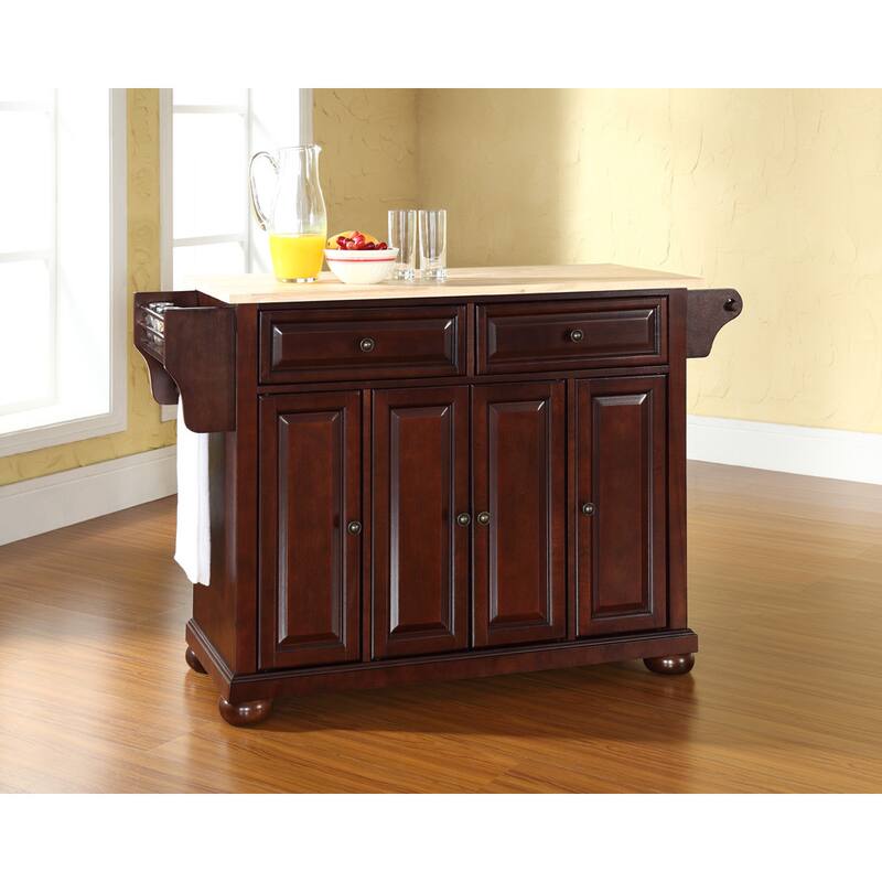 Crosley Alexandria Natural Wood Top Kitchen Island in Vintage Mahogany Finish - 51.5 "W x 18 "D x 34 "H