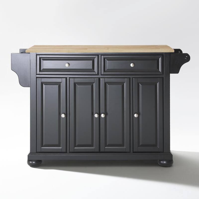 Crosley Alexandria Natural Wood Top Kitchen Island in Black Finish - 51.5 "W x 18 "D x 34 "H