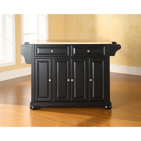 Alexandria Natural Wood Top Kitchen Island in Black Finish - Free