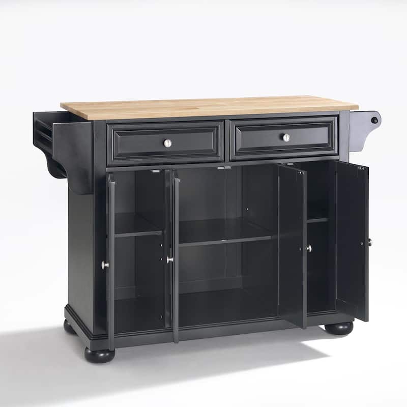 Crosley Alexandria Natural Wood Top Kitchen Island in Black Finish - 51.5 "W x 18 "D x 34 "H