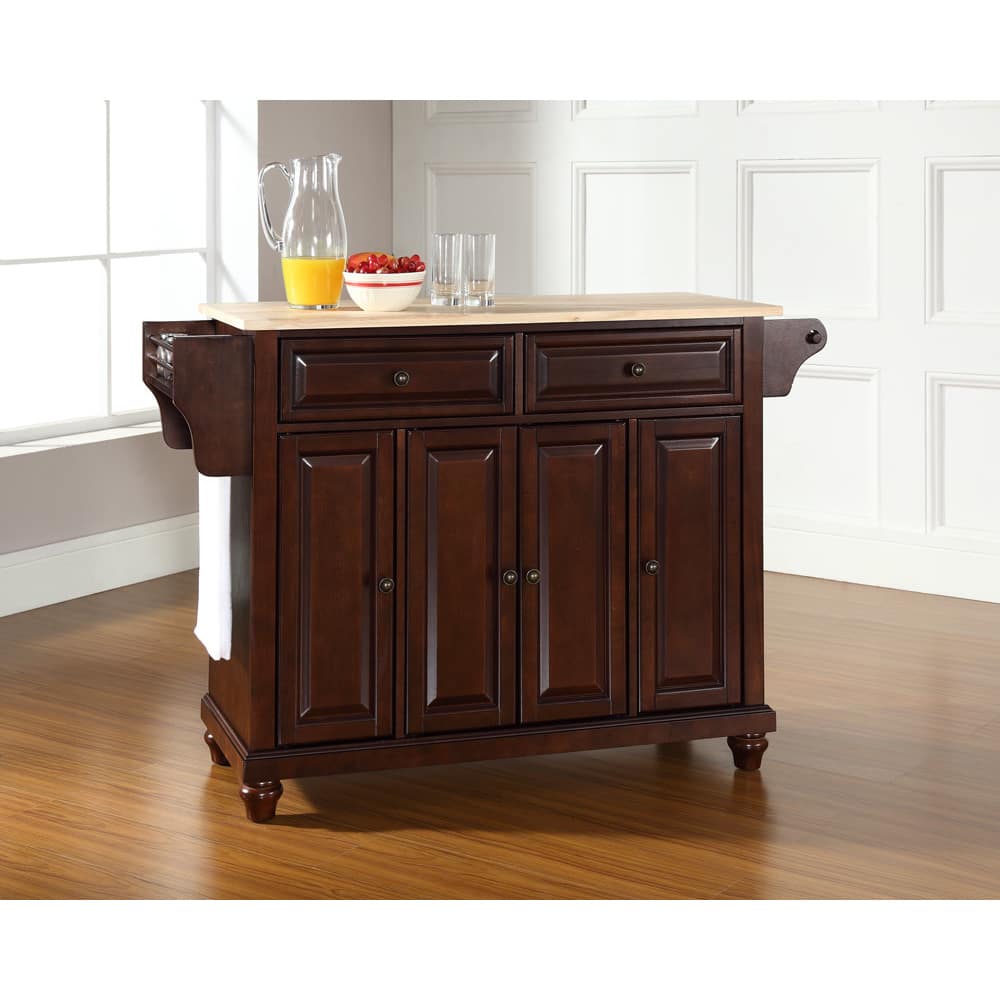 Crosley Cambridge Natural Wood Top Kitchen Island in Vintage Mahogany Finish - 18"d x 51.5"w x 34"h