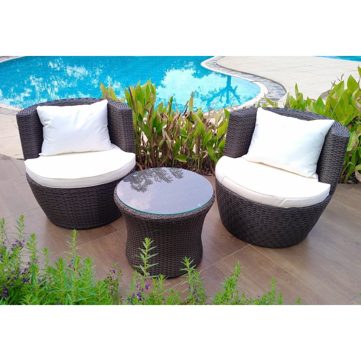 Brown Wicker Steel Gl Indoor Outdoor 3 Piece Garden Bistro Brown Wicker Steel Gl Indoor Outdoor