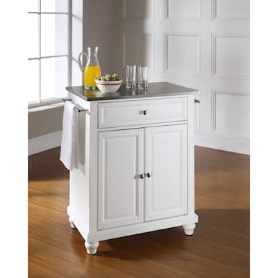 Crosley Cambridge Stainless Steel Top Portable Kitchen Island in White Finish - 18"d x 31"w x 35"h