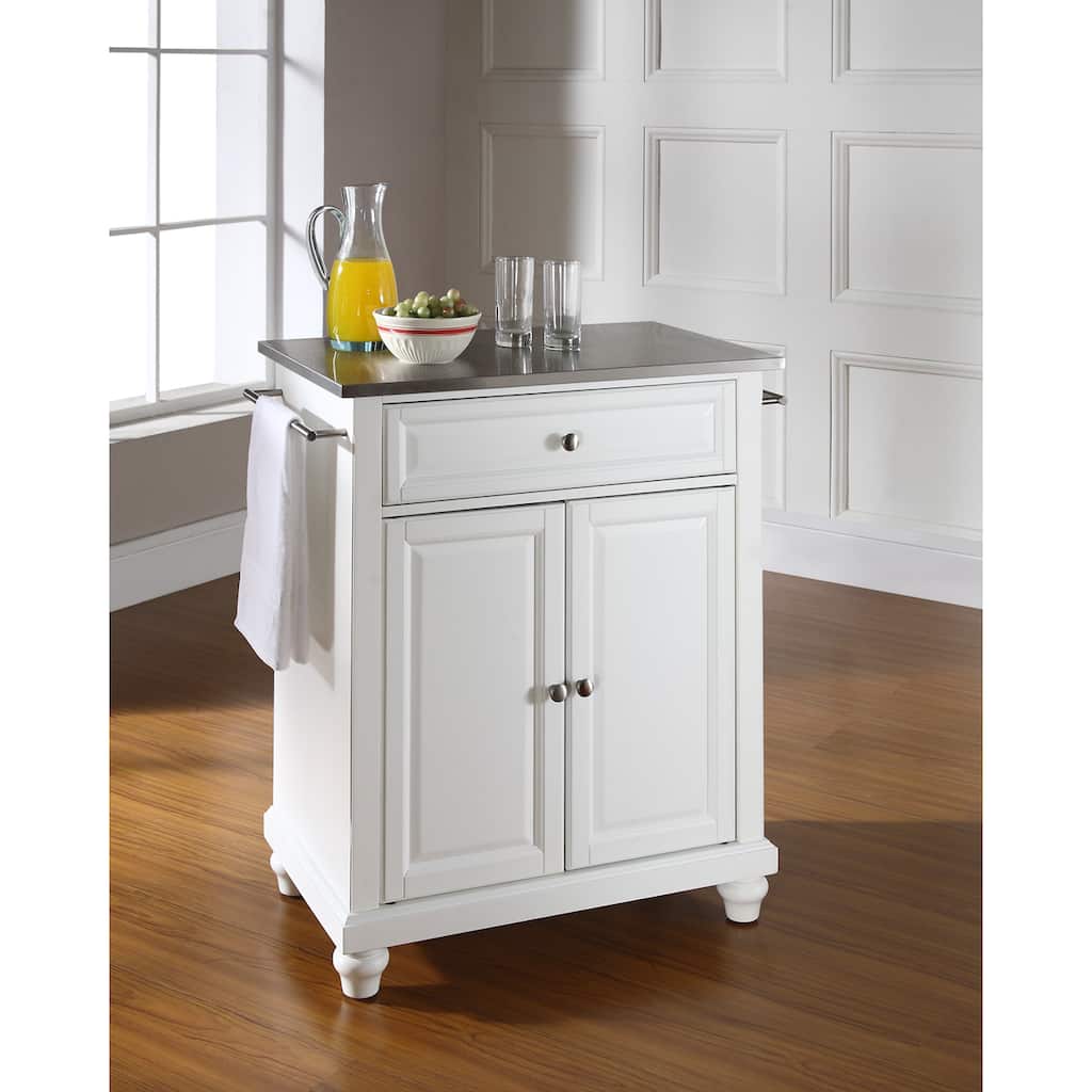 Crosley Cambridge Stainless Steel Top Portable Kitchen Island in White Finish - 18"d x 31"w x 35"h