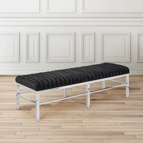 Velvet Black Upholstered Metal Bench