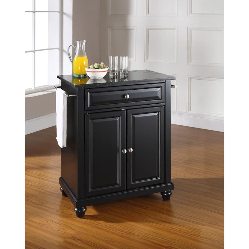 Crosley Cambridge Solid Black Granite Top Portable Kitchen Island in Black Finish - 18"d x 31"w x 35"h
