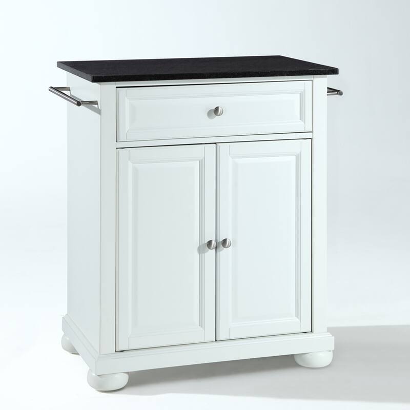 Crosley Alexandria Solid Black Granite Top Portable Kitchen Island in White Finish - 18"d x 31"w x 33.5"h
