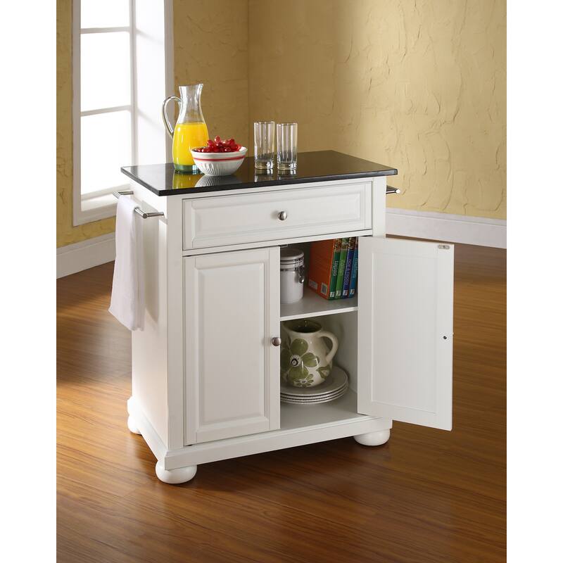 Crosley Alexandria Solid Black Granite Top Portable Kitchen Island in White Finish - 18"d x 31"w x 33.5"h