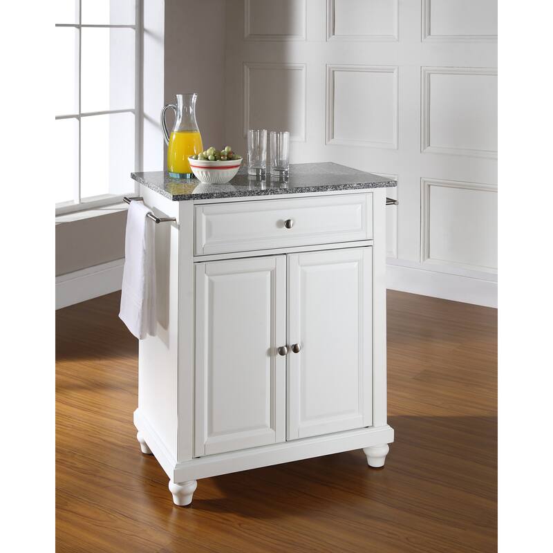 Crosley Cambridge Solid Granite Top Portable Kitchen Island in White Finish - 31 "W x 18 "D x 35 "H