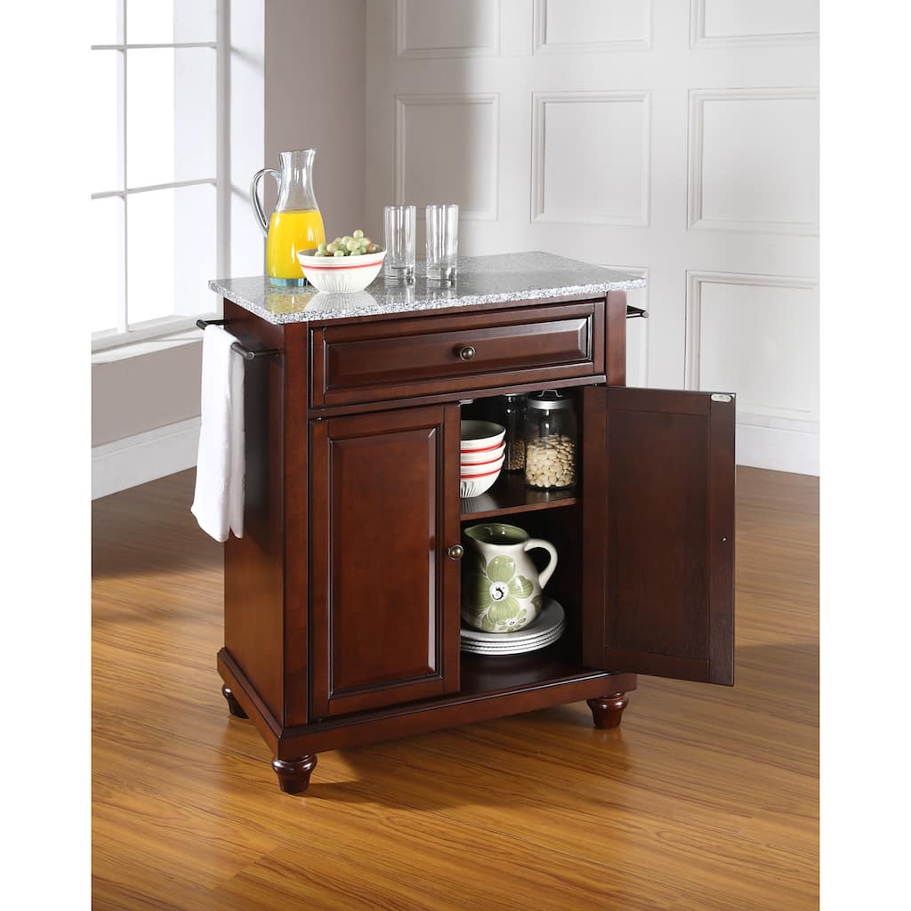 Crosley Cambridge Solid Granite Top Portable Kitchen Island in Vintage Mahogany Finish - 31 "W x 18 "D x 35 "H