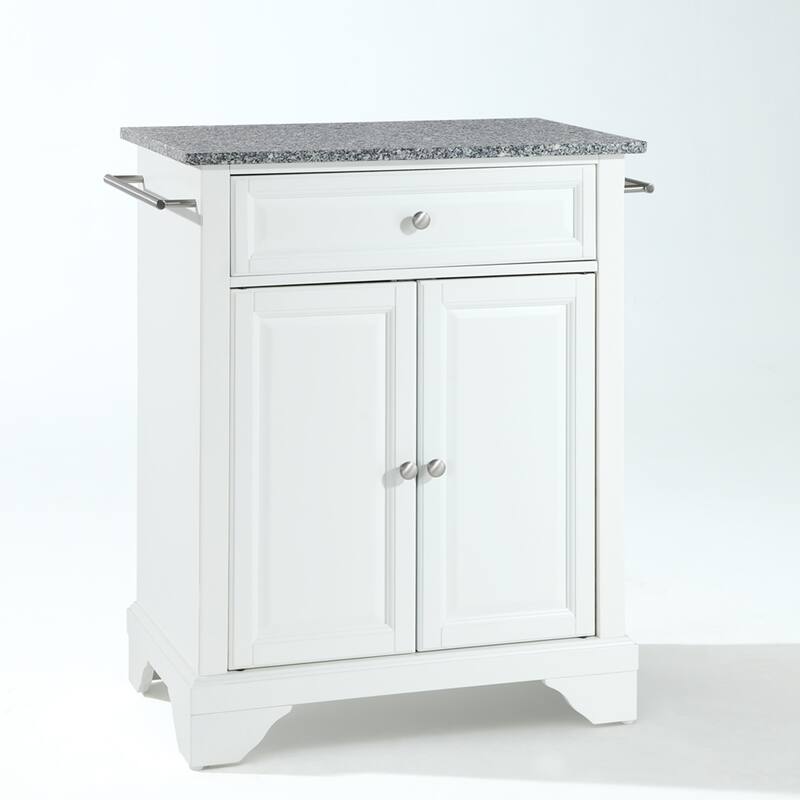 Crosley LaFayette Solid Granite Top Portable Kitchen Island in White Finish - 31 "W x 18 "D x 35 "H