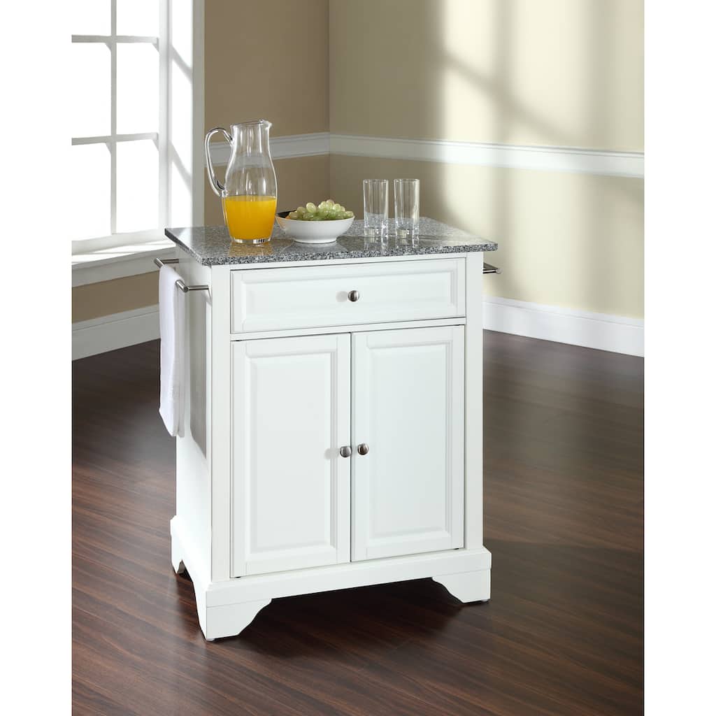 Crosley LaFayette Solid Granite Top Portable Kitchen Island in White Finish - 31 "W x 18 "D x 35 "H