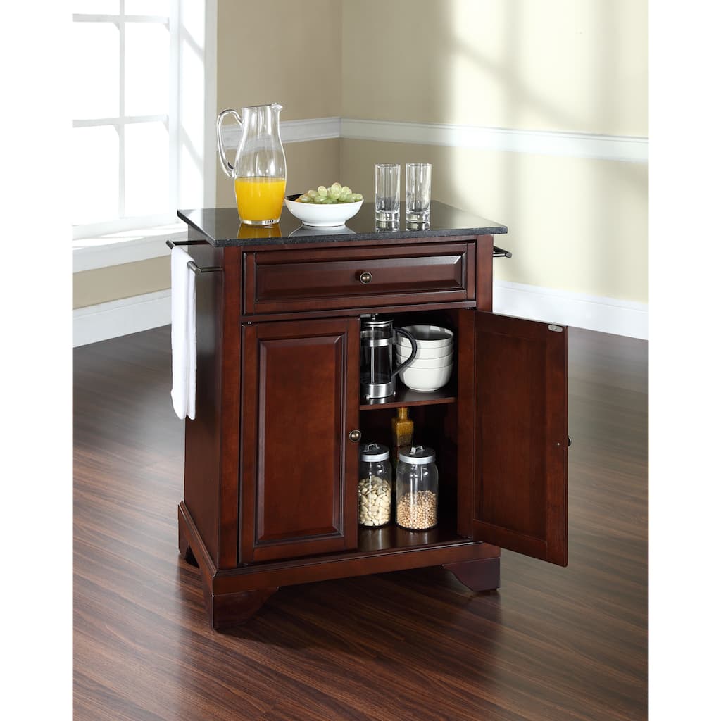 Crosley LaFayette Solid Black Granite Top Portable Kitchen Island in Vintage Mahogany Finish - 31 "W x 18 "D x 35 "H