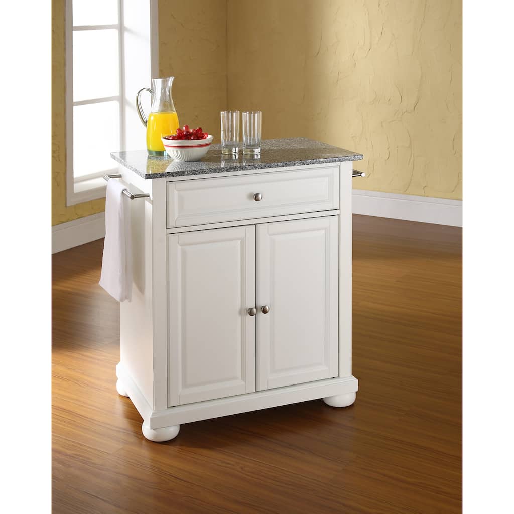 Crosley Alexandria Solid Granite Top Portable Kitchen Island in White Finish - 18"d x 31"w x 33.5"h