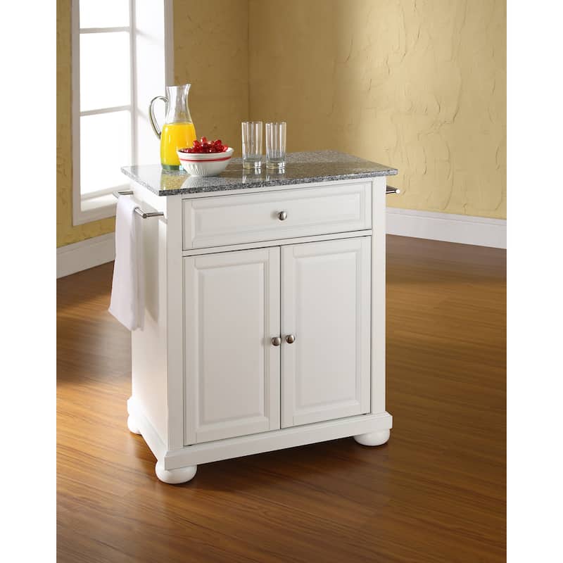 Crosley Alexandria Solid Granite Top Portable Kitchen Island in White Finish - 18"d x 31"w x 33.5"h