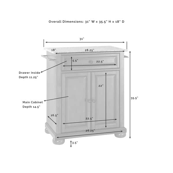 Crosley Alexandria Solid Granite Top Portable Kitchen Island in Classic