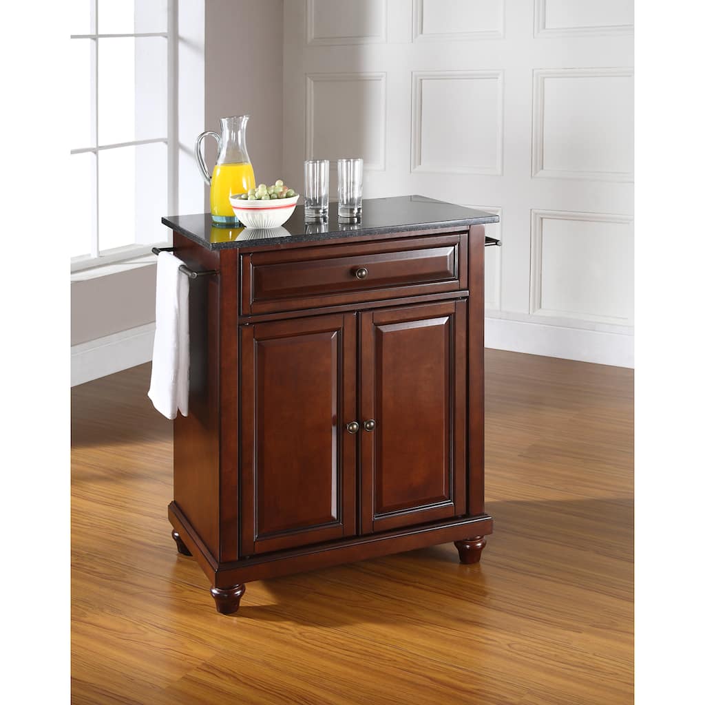 Crosley Cambridge Solid Black Granite Top Portable Kitchen Island in Vintage Mahogany Finish - 18"d x 31"w x 36"h
