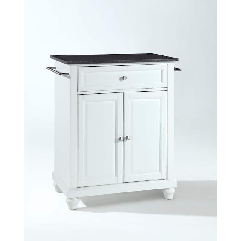 Crosley Cambridge Solid Black Granite Top Portable Kitchen Island in White Finish - 18"d x 31"w x 35"h