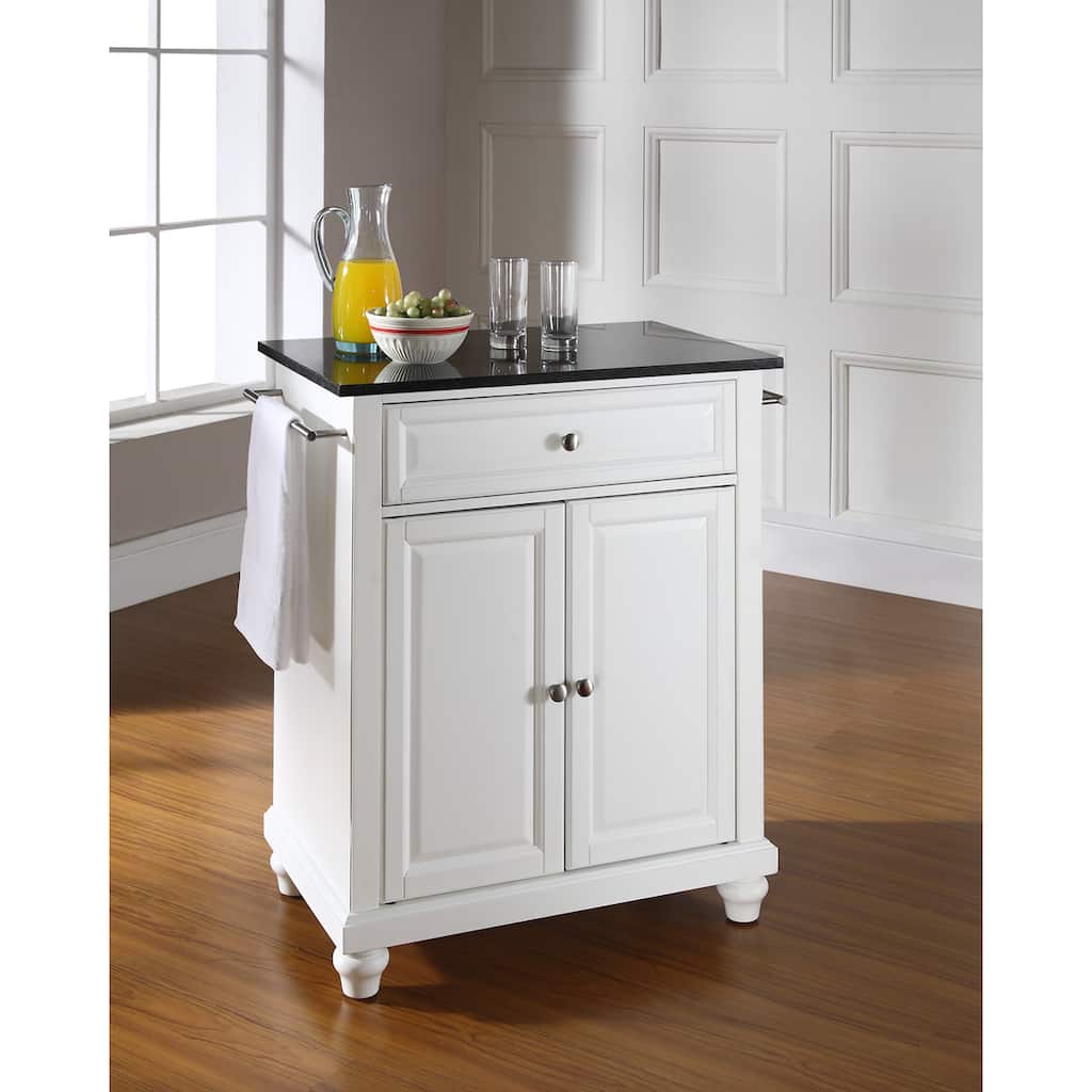Crosley Cambridge Solid Black Granite Top Portable Kitchen Island in White Finish - 18"d x 31"w x 35"h