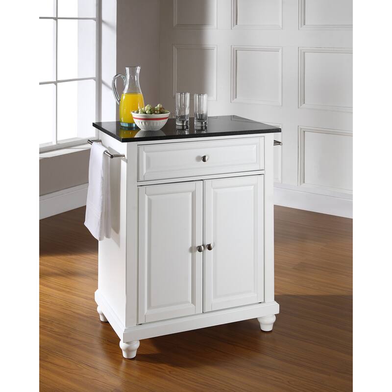 Crosley Cambridge Solid Black Granite Top Portable Kitchen Island in White Finish - 18"d x 31"w x 35"h