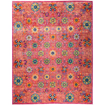 Overton Samabala Pink Wool Hand-knotted Area Rug (8'2 x 10'5) - 8'2" x 10'5"/Surplus